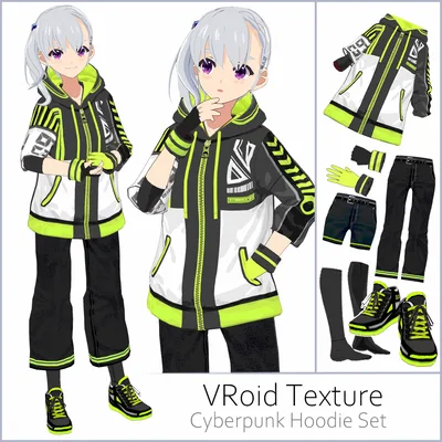 【#VRoid】サイバーパンクパーカーコーデ【正式版対応済】【セルルック対応】【男女兼用】