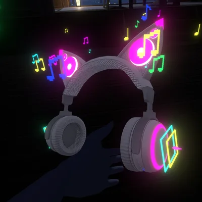 音符溢れ出て光る猫耳ヘッドホン（パーティクル・アニメーション設定済み）