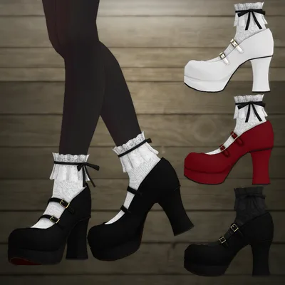 チャンキーヒール厚底ロリータパンプス（4色差分+光沢テクスチャ差分）