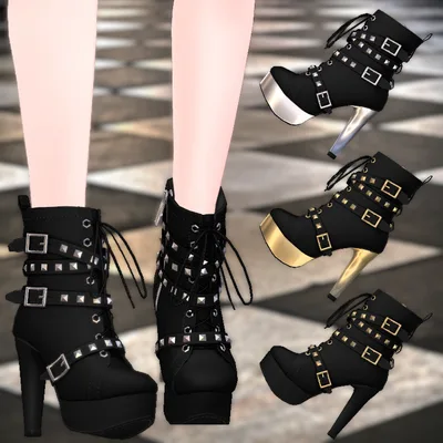 パンクなハイヒールアンクルブーツ（4色差分テクスチャ入り）