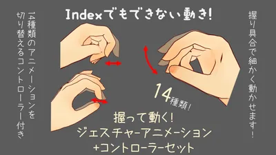 握って動く! ジェスチャーアニメーション14種+コントローラーセット【VRChat向け】