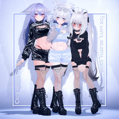 (萌対応) 【5アバター対応】 crop hoodie outfit with bikini