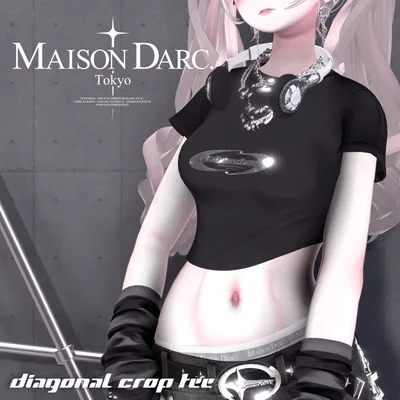 ♘Diagonal Crop Tee