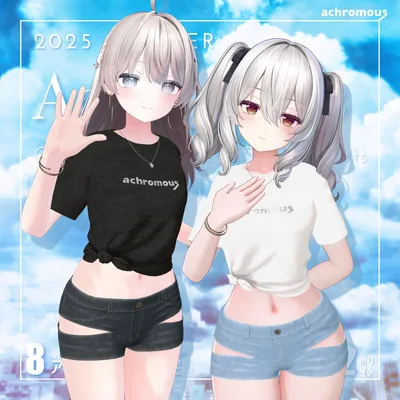 【しなの対応追加】カットアウトホットパンツ＋へそ出し結びTシャツ【8アバター対応】