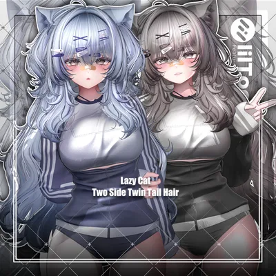【VRC想定】Lazy Cat Two Side Twin Tail Hair