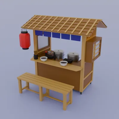 【Blender】 ローポリ蕎麦の屋台 Low Polygon Soba noodle stall
