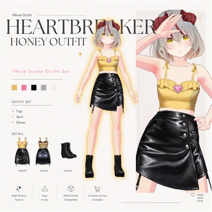 【VRoid正式版】Heartbreaker Honey OutfitGothic Set VRoid Studio Outfit | Customitem| Edgy Outfit| Chic Set Outfit|Vtuber Outfit | Virtual Fashion| Virtual Youtuber| Sport Outfit