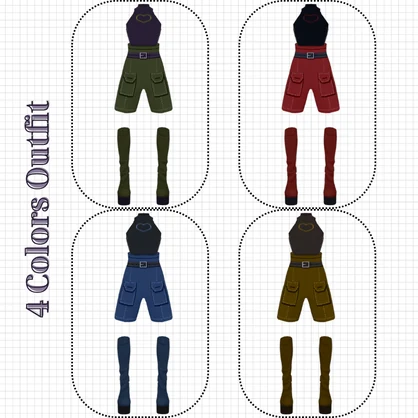 [VRoid/VRChat] Halter Knit Top & Cargo Shorts & Platform Boots - 4 Colors Pack