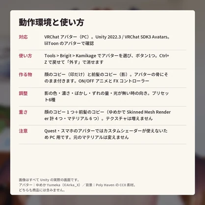 【VRChatアバター】前髪の影を顔に落とす「カミカゲ」光の向きで動く・ボタン1つ・lilToon【PC】