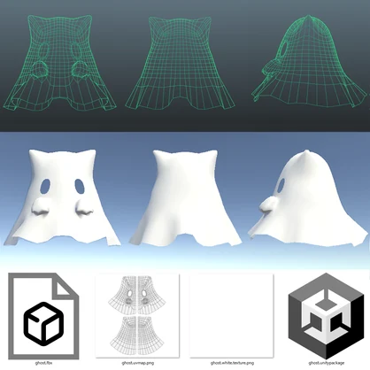 猫耳おばけ／無料・free／片面・低ポリ・3Dモデル