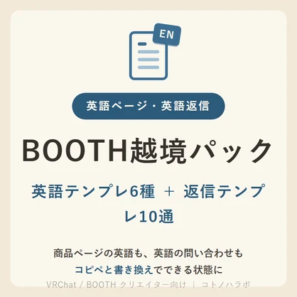 BOOTH越境パック（商品ページ英語テンプレ6ジャンル＋英語返信10通・日本語対訳つき）
