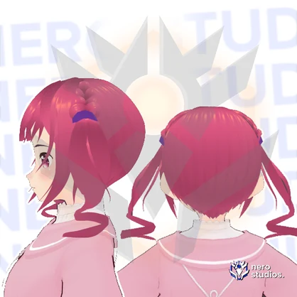 Cute double ponytails/pigtails hairstyle curled hair candy girl (Vroid file) / VROID テクスチャ ヘア 女の子 髪型 髪