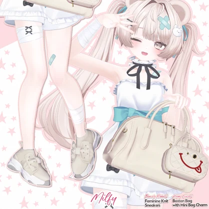 【DIANA featuring Kizuna AI】 無料配布☆華やかリボン♪フェミニンニットスニーカーと動く♪ミニBAGチャーム付きボストン【17アバター対応】