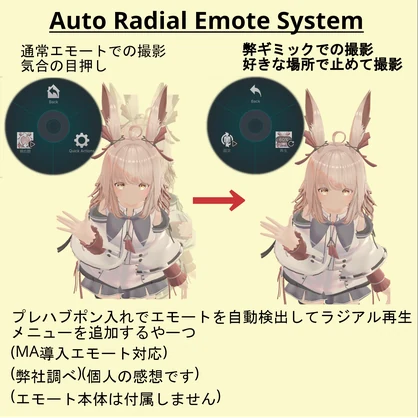 【VRChat向け_無料版有り】Auto Radial Emote System/エモートを途中停止できたりするやつ