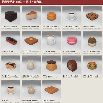 カフェ 3Dモデル 18種セット｜ローポリ＋ハイポリ同梱 VRChatワールド向け