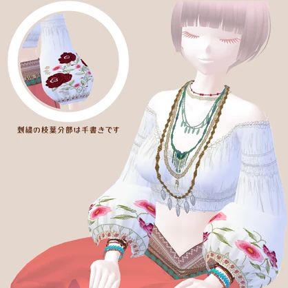 [VRoid]ボヘミアントップス（ 赤 / 無地 / ピンク） Boho Top / Red / Plain / Pink