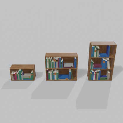 【3Dモデル】木製ウォールシェルフ&本 3種セット　| 3 wooden wall shelves