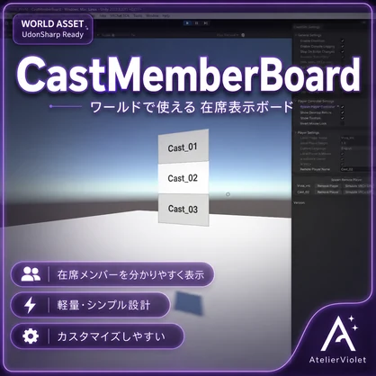 【VRChatワールドギミック】CastMemberBoard｜キャストの在席を自動表示するメンバーボード #vrc_AtelierViolet