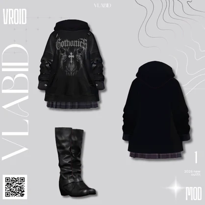 【VRoid正式版】Midnight Grunge Set|Gothic Set VRoid Studio Outfit | Customitem| Edgy Outfit| Chic Set Outfit|Vtuber Outfit | Virtual Fashion| Virtual Youtuber| Punk Outfit