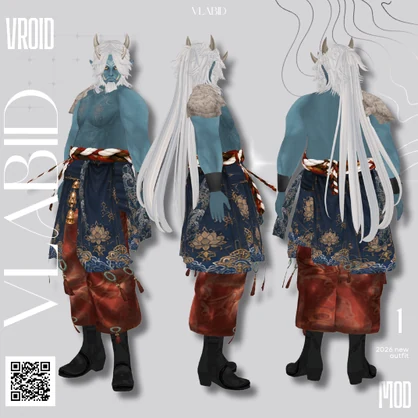 VLABID Original Oni Warrior Character Set｜和風ファンタジー｜VRoid Studio完成アバター｜VRMキャラクター＋衣装セット