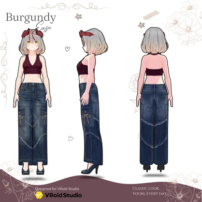 【VRoid正式版】Burgundy Ease|Daily Set VRoid Studio Outfit | Customitem| Edgy Outfit| Chic Set Outfit|Vtuber Outfit | Virtual Fashion| Virtual Youtuber| Monocrome Outfit
