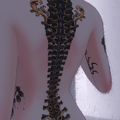 Engraving spine tattoo
