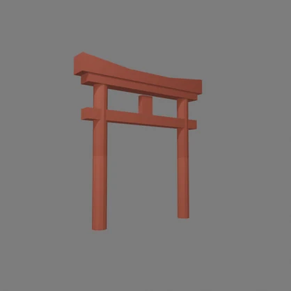 【無料】和風ローポリ 明神鳥居 木色＋朱色セット 3Dモデル | Low Poly Japanese Torii Gate