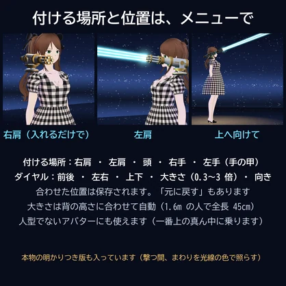 【VRChat想定・MA対応】肩のガトリングレーザー ―回る6連の光線砲― / Shoulder Gatling Laser [Modular Avatar]
