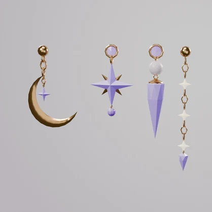Night Sky Dangle Earrings — 4 styles × 2 colors | PhysBones | Modular Avatar