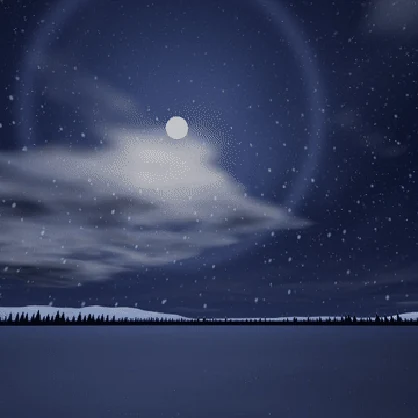 【VRChatワールド用】動くスカイボックス「粉雪の夜空」流れる雪雲・月夜・空に舞う粉雪・雪山【PC/Quest対応】
