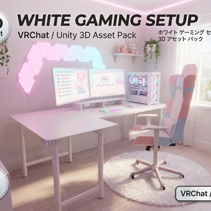 ホワイト＆パステル ゲーミングデスクセット