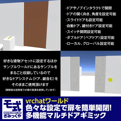 【vrchat】色々な設定で扉を簡単開閉！多機能マルチドアギミック