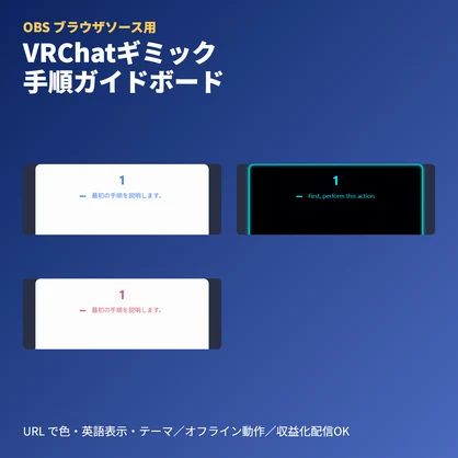 VRChatギミック手順解説ボード | OBSブラウザソース・ステップガイド素材