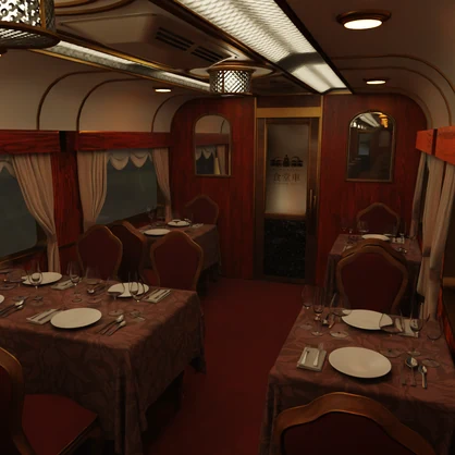 【Blender】寝台列車の食堂車　Dining car on a sleeper train