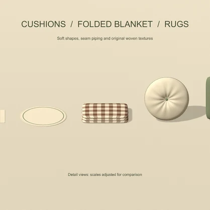 【無料 / Free】【VRChat】COZY TEXTILES｜クッション・ラグ5種｜3色セット / Cushions & Rugs