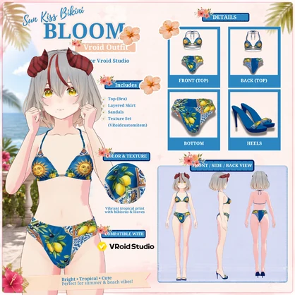 【VRoid正式版】スターリーナイトビキニ Bikini Set Summer| Summer Outfit|Bikini Outfit| Sunset Outfit| Casual Outfit| VRoid Studio Outfit | Customitem| Vtuber Outfit | Virtual Fashion| Virtual Youtuber