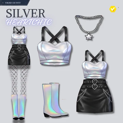 【VRoid正式版】Silver Heart Chic |Daily Set VRoid Studio Outfit | Customitem| Edgy Outfit| Chic Set Outfit|Vtuber Outfit | Virtual Fashion| Virtual Youtuber| Rebel Outfit