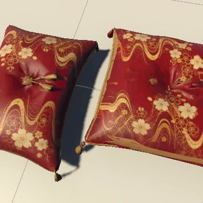 【3Dモデル】雅桜の和風クッションセット｜座布団＆枕