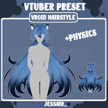 【VRoid 髪型 - Hairstyle Preset】Long Female Hairstyle with PHYSICS | Neko | Kitty | Cute | Fluffy | Vtuber Cat Ears