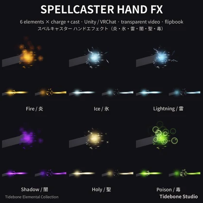 Spellcaster Hand FX – 6 elements (Fire/Ice/Lightning/Shadow/Holy/Poison) | Tidebone Studio