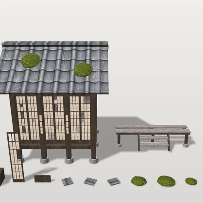 【VRChat想定】荒れ寺の破れ御堂｜破れ障子・傾いた扁額・お札・瓦屋根｜和風ハロウィン・肝試し【unitypackage / FBX・OBJ】