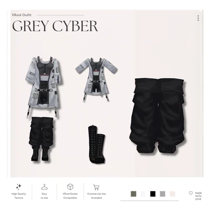 Grey Cyber Outfit – VRoid Studio向けサイバーストリートウェアセット