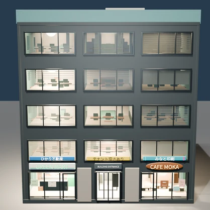 World3DWorks 日本の地方都市 お試しサンプル建物 A / Japanese Local City Sample Building A【Blender / FBX / Unity Built-in・URP】