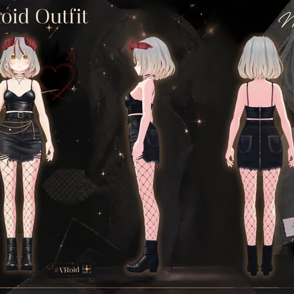 【VRoid正式版】ブラックハートデビルアウトフィット Black Heart Devil Outfit| Gothic Set VRoid Studio Outfit | Customitem| Edgy Outfit| Chic Set Outfit|Vtuber Outfit | Virtual Fashion| Virtual Youtuber| Sport Outfit
