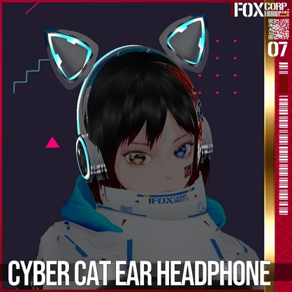 【光る！】VRoid用 サイバー猫耳ヘッドホン - Cyber Cat Ear Headphone