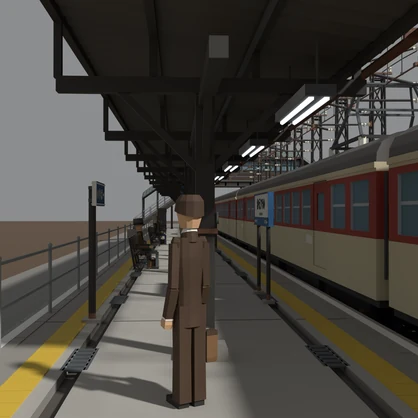 昭和の駅とホーム ローポリ3Dモデルパック 26点｜木造駅舎・電車3両・跨線橋