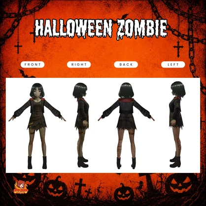 VRoid ハロウィン・ゾンビ衣装 | ゾンビコスチューム・ゴシックガールVTuber服 | コミッション用キャラクターモデル | デジタルダウンロード
