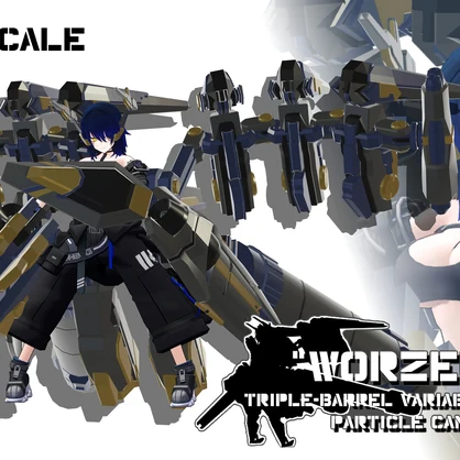 【ギミック付き3Dモデル】三連式可変荷電粒子砲Gimmick【Worzeus】Ver.1.01 VRChat想定 効果音付き【MA対応】