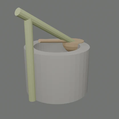 【無料】和風 手水鉢（つくばい）ローポリ3Dモデル｜柄杓・竹樋セット / Japanese Chozubachi Tsukubai Low-Poly 3D Model