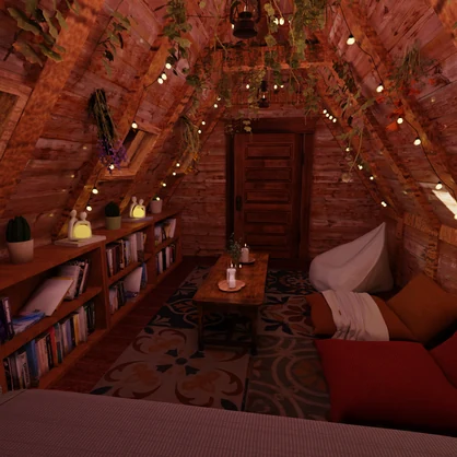 【Blender】三角屋根のチルいロフト部屋　A chill loft room with a triangular roof